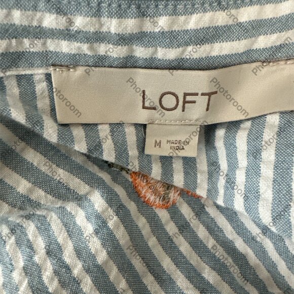 Loft Medium Blue & White Striped Orange Seersucker Long Sleeve Shirt - Picture 5 of 5
